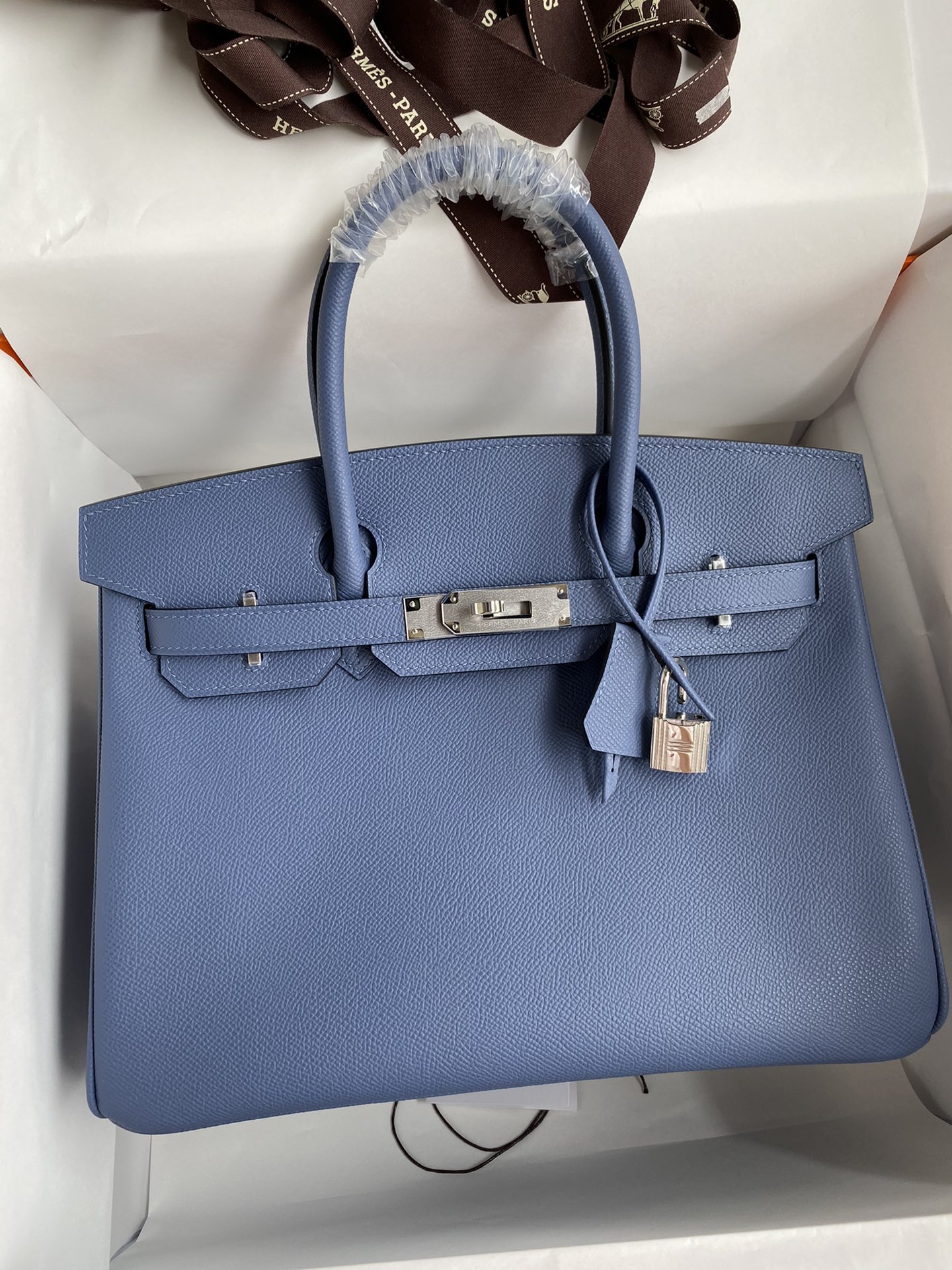 Hermes Birkin 35CM Epsom Leather Handbag Blue Hydra